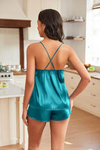 EKOUAER Silky Pajama Set for Women V-Neck Satin Camisole Lingerie Sets Party Loungewear Sleepwear