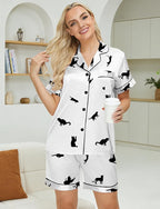 DOLOS Silk Satin Pajama Set for Women Short/Long Sleeve 2-Piece Silky Pajamas for Women Button Down Pjs Sleepwear Loungewear