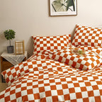 CLOTHKNOW Orange Beige Plaid Comforter Set Twin Grid Bedding Comforter Sets Soft All Checker Comforter with 2 x Pillow Cases