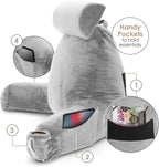 Clara Clark Reading Pillow with Shredded Memory Foam Includes 2 Neck and Lumber Support Pillows, Designed for Sitting Up in Bed and Couch Back and Arms Adjustable Support for Adults & Teens Light Grey