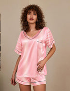 Ekouaer Silk Pajama for Women Short Sleeve Satin Pj Set Two Piece Soft Sleepwear Loungewear, S-XXL