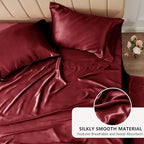 CozyLux Satin Sheets Queen Size Bed Set - 4 Piece Silky Queen Sheet Set, Luxury Burgundy Queen Sheets with Smooth and Soft Microfiber, Includes 1 Fitted Sheet, 1 Flat Sheet and 2 Pillowcases