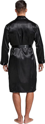Tony & Candice Men's Satin Robe Lightweight Long Sleeve Silk Kimono Bathrobe with Shorts Set Sleepwear