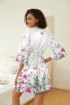 Ekouaer Women's Silk Robe Set V-neck 2 Piece Bridal Party Robes and Satin Bathrobe Set with Pockets