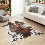 Cow Print Rug, Faux Fur Western Rug 5.2x6.5 Feet Non-Slip Animal Print Washable Faux Cashmere Carpet for Living Room, Western Bedroom Decor, Rustic Farmhouse Home Office