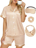 DOLOS Silk Satin Pajama Set for Women Short/Long Sleeve 2-Piece Silky Pajamas for Women Button Down Pjs Sleepwear Loungewear