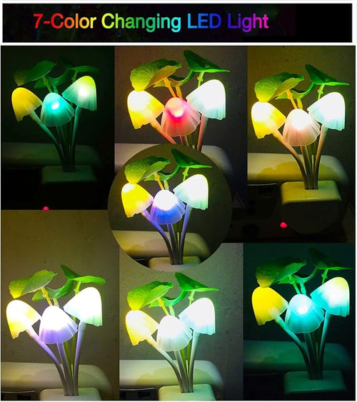 AUSAYE 4Pack Sensor LED Plug in Night Light for Adults Kids , Color Changing Cute Mushroom Flower Wall Lamp for Bedroom,Bathroom,Stairs,Kitchen,Corridor