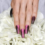 Hypnaughty 24 Pcs Galaxy Cat Eye Effect Magenta Color Changing Glossy And Sparkly Coffin Long Press On Nails With Nail Kit And Glue (Galaxy Cat Eye)