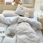 Nayoroom Gingham Duvet Cover King Size Reversible Blue Plaid Checkered Duvet Cover 3 Pieces Soft Breathable Washed Microfiber Girls Dorm Bedding Set for All Seasons