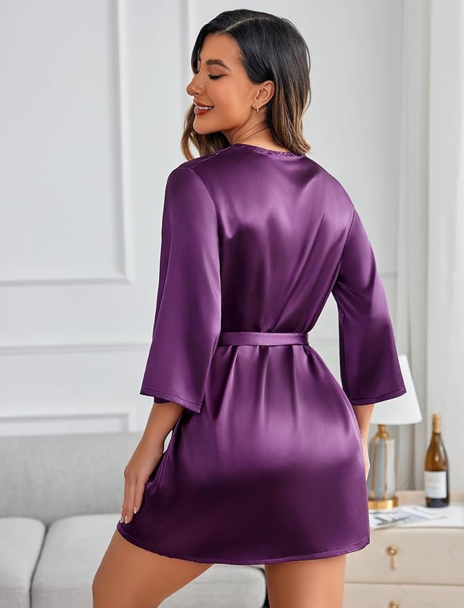 Avidlove Women's Kimono Robe Short Satin Pure Short Silky Robes