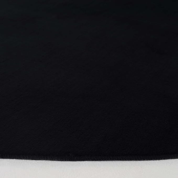 SAFAVIEH Washable Rug Faux Rabbit Fur Shag Collection - 4' Round, Black, Slip Resistant & Easy Cleaning, Ideal for Living Room, Bedroom, Nursery, Foyer, Kids Playroom, Dining Space (FRF100Z)