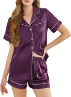 Silk Pajamas for Women Short Sleeve Sleepwear Soft Button Down Loungewear 2 Piece Satin Pjs Shorts Set S-XXL