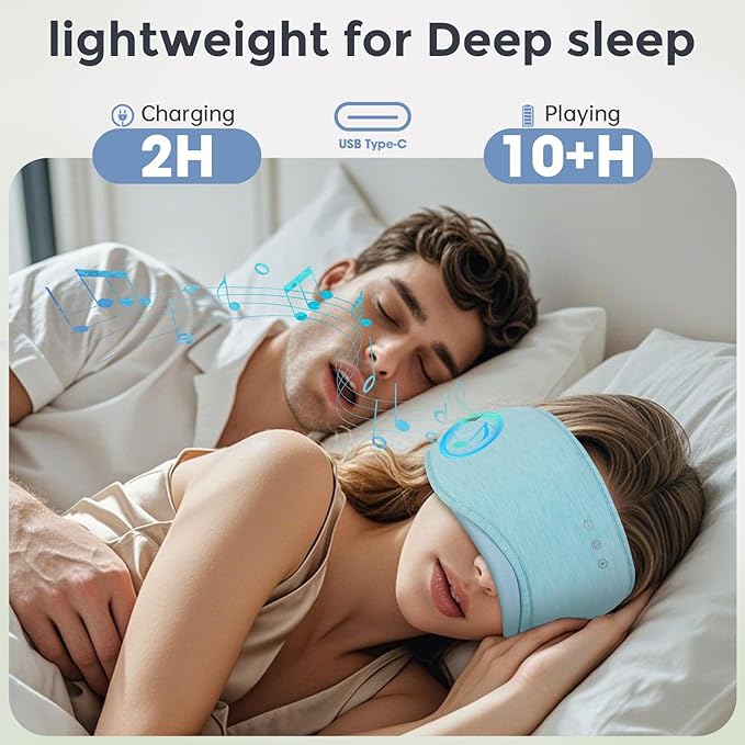 Sleep Headphones with Bluetooth 5.4 Sleep Mask, Bamboo Cotton Music Wireless Bluetooth Eye Mask for Sleeping, Earphones HD Speaker Microphone for Travel, Gifts for Men Women(Blue)