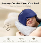 Luxury Bluetooth 5.4 Sleep Mask for Adults - Ice Fiber Cooling & HD Sound, 100% Light Blocking Adjustable Eye Cover for Travel & Side Sleepers - Soft Sleep Headphones with 10H Playtime (Blue)
