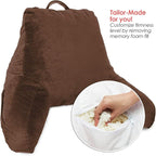 Clara Clark Reading Pillow for Kids & Teens with Shredded Memory Foam, Backrest Pillows for Reading, Watching, and Gaming, on Couch, Bed, Floor, Adjustable Support with Washable Cover Chocolate Brown