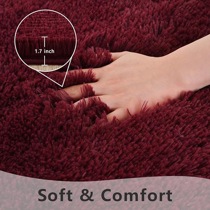 Burgundy Red Area Rug 6x9 Large Rugs for Living Room Bedroom, Fluffy Soft Rug Modern Carpets for Kids Room, Non-Skid Rectangular Indoor Cute Rug for Girls Boys Nursery Room Home Decor