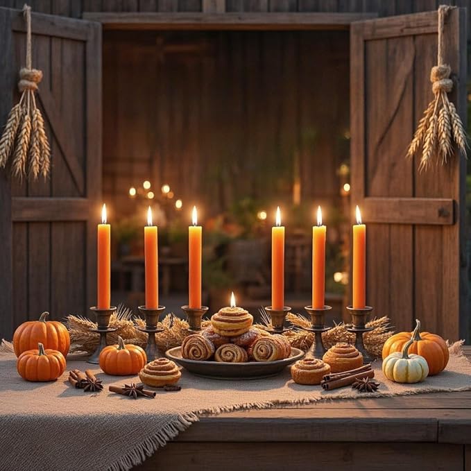 12-Pack Neon Orange Taper Candles, 10 Inch Unscented Dripless Candlesticks, Long-Lasting Burn Time of 7-8 Hours, Perfect for Fall Harvest Halloween Thanksgiving Dinners Parties and Home Décor
