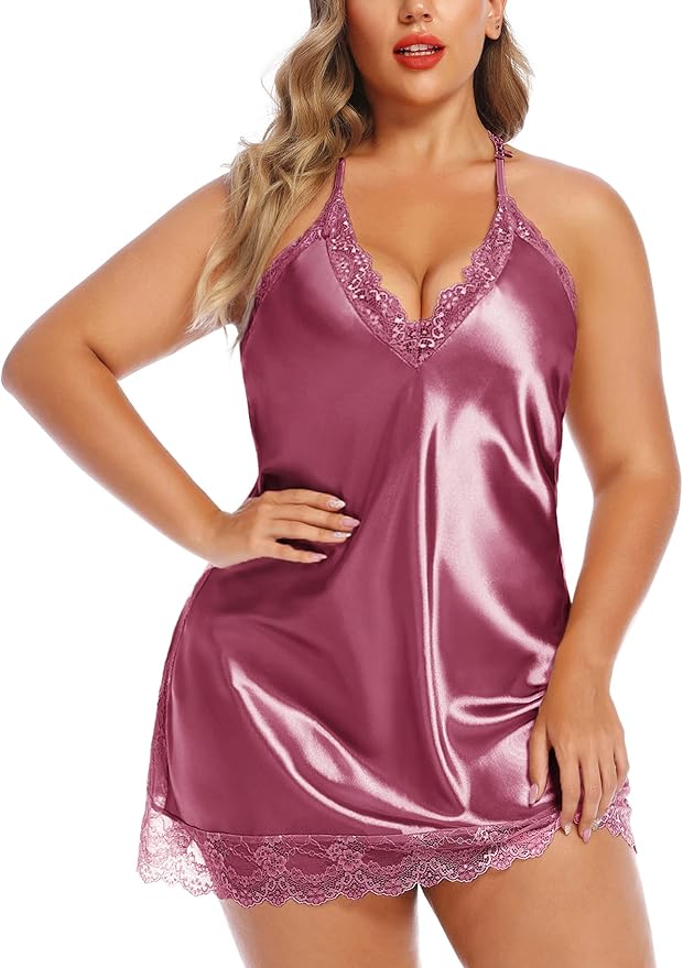 Avidlove Women Lingerie Plus Size Satin Lace Chemise Nightgown Sexy Full Slips Sleepwear L-4XL