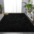 Deerhoo Large Shag Area Rugs 5 x 8, Plush Fuzzy Rugs for Living Room, Ultra Soft Fluffy Furry Rug for Bedroom, Indoor Carpet Nursery Rugs for Kids Room Home Decor, Black