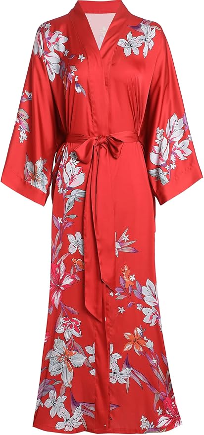 Aensso Long Soft Lightweight Silky Kimonos Robes for Women, Luxury Japanese Floral Womens Kimono Robe