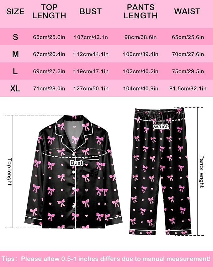 Womens Satin Pajama Set 2 Piece Silk Long Sleeve Pjs Soft Button Down Loungewear Sleepwear
