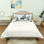 Bear Print Satin Pillowcase Queen Size, Winter Forest Silk Pillow Case with Envelope Closure, Satin Pillowcase for Hair and Skin, 20x26 inches, White, 1 PC