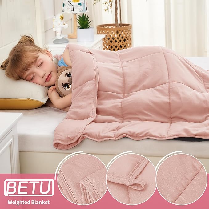 Pink Weighted Blanket Kids 7lbs, 40"x60", Cooling Heavy Throw Blanket for 60-90lbs, Microfiber Soft Thick Big Blankets Weighted Comforter Breathable Gift for Sleeping
