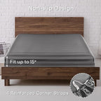 MR&HM Satin Bed Sheets, Queen Size Sheets Set, 4 Pcs Silky Bedding Set with 15 Inches Deep Pocket for Mattress (Queen, Dark Grey Striped)