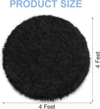 Faux Fur Black Round Rug 4ft for Bedroom, Black Fur Circle Rug Furry Shag Carpet for Living Room Kids Room Teen's Room, Plush Shaggy Circular Rug for Nursery Room Dorm