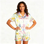 ASTANFY Silk Satin Pajama Set Womens Silk Satin 2 Piece Pjs Shorts Sleepwear Christmas Button Down Shirt Bride Pj Lounge Sets