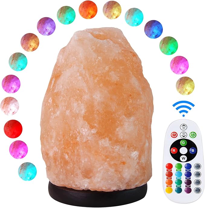 pursalt Himalayan Salt Lamp 7 Inches (5-6 Lbs) with Upgraded Remote Control, Adjustable 16 Color Changing Salt Lamp Night Light, Natural Crystal Pink Large USB Salt Rock Lamp for Home Decor