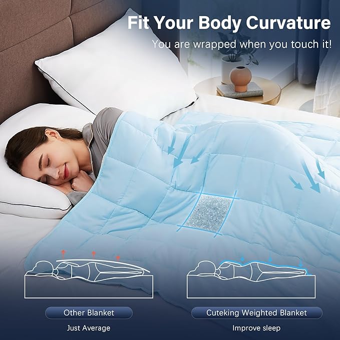 CuteKing Weighted Blanket for Adults: Weighted Blanket with Premium Glass Beads - Breathable Heavy Blanket for Comfort Sleep - Thick Blanket for Adult All Season (15lbs, 60"x80", Light Blue)