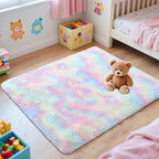 OLANLY Area Rugs for Living Room Bedroom, Machine Washable 2x3 Feet Soft Fluffy Shaggy Bedside Rug, Indoor Floor Carpet for Kids Girls and Boys, Dorms, Nursery Room, Home Decor Aesthetic, Rainbow