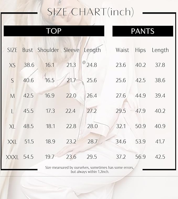 SWOMOG Womens Silk Satin Pajamas Set Long Sleeve Button Down Sleepwear 2 Piece Lounge Set Pj Set XS-3XL