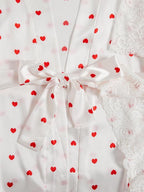 WDIRARA Women' Silk Satin Pajamas Set 4pcs Lingerie Floral Lace Cami Sleepwear with Robe