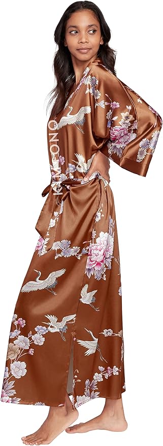 KIM+ONO Plus Size Luxury Kimono Robe for Women | Long Satin Floral Robe | Original Design | Removable Waist Tie Closure