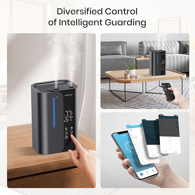 OGACFO 5L Smart Air Humidifiers for Bedroom with Essential Oils, Top Fill 50H Runtime Cool Mist Large Humidifiers for Home Bedroom Nursery, 28 dB Quiet Humidifier for Baby & Plants