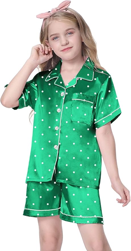 Girls & Womens Satin Pajamas Set, Silk Button-Down Sleepwear 2 Piece Nightwear, 3 Years - Women XXL
