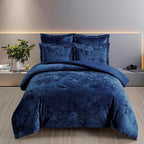 Fredsure Distressed Velvet Comforter Set, 5 Pieces Navy Queen, Distressed Velvet Face and Brushed Microfiber Reverse