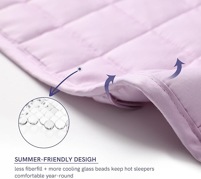 YnM Exclusive Weighted Blanket, Soothing Organic Long Stapled Cotton, Smallest Compartments, Bed Blanket for One Person of 140lbs, Ideal for Twin/Full Bed (48x72 Inches, 15 Pounds, Lavender)