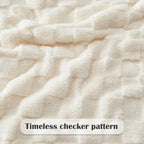 NEWCOSPLAY Super Soft King Blanket Ivory Premium Silky Flannel Fleece 3D Checkered Lightweight Bed Blanket All Season Use (Ivory Checkered, King(90"x110"))