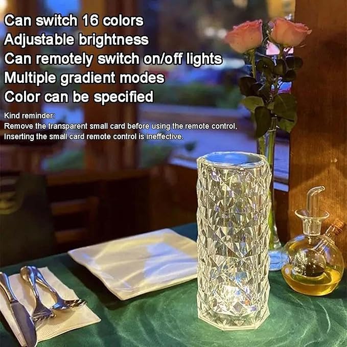 Can Switch 16 Colors Artificial Crystal Table Lamp, RGB Color Changing Rose Diamond Design with Remote Control USB Charging Touch Sensor Ambient Lighting for Living Room Party (3 Colors-Large)