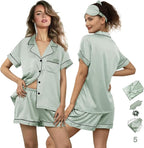 WJing Yi Jia 5Pcs Womens Soft Satin Pajama Set XS-4XL Button-Down Silk Pajamas Floral Sleepwear Bridal Pjs Lounge Pj Sets
