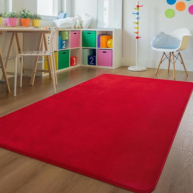Andecor Shag Area Rug Fluffy Carpets, 5x7 Red Washable Living Room Bedroom Rugs, Soft Fuzzy Indoor Rugs for Dorm Boys Girls Kids Room Nursery Home Decorations