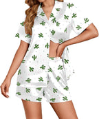 Ekouaer Womens Satin Silk Pajamas Set Short Sleeve Sleepwear Button Down Top and Shorts Loungewear 2 Piece Pjs Set S-XXL