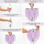 USB Bedside Crystal Lamp, 3 Way Dimmable Touch Nightstand Lamp with Dual USB Charging Ports, Lavender Table Lamp Decorative Accent Lamp Silver for Bedroom, Living Room, Office, B11 LED Bulb Included