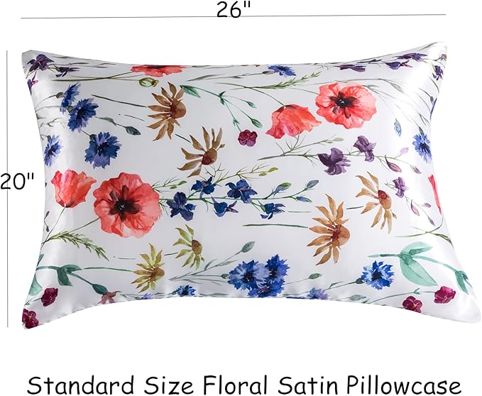Satin Pillowcase for Hair and Skin, Super Soft and Cooling Similar to Silk Pillow Cases 2 Pack with Envelope Closure Standard Size Satin Pillow Covers, Gifts for Women(20"x26", Floral)