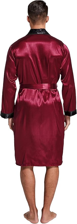 Tony & Candice Men's Satin Robe Lightweight Long Sleeve Silk Kimono Bathrobe with Shorts Set Sleepwear