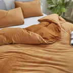 Luxlovery Pumpkin Velvet Comforter Set Full Rust Flannel Bedding Comforter Set Full Size Terracotta Warm Thick Winter Blanket Quilts Dusty Burnt Orange 3 Piece Bedding Set for Women Men