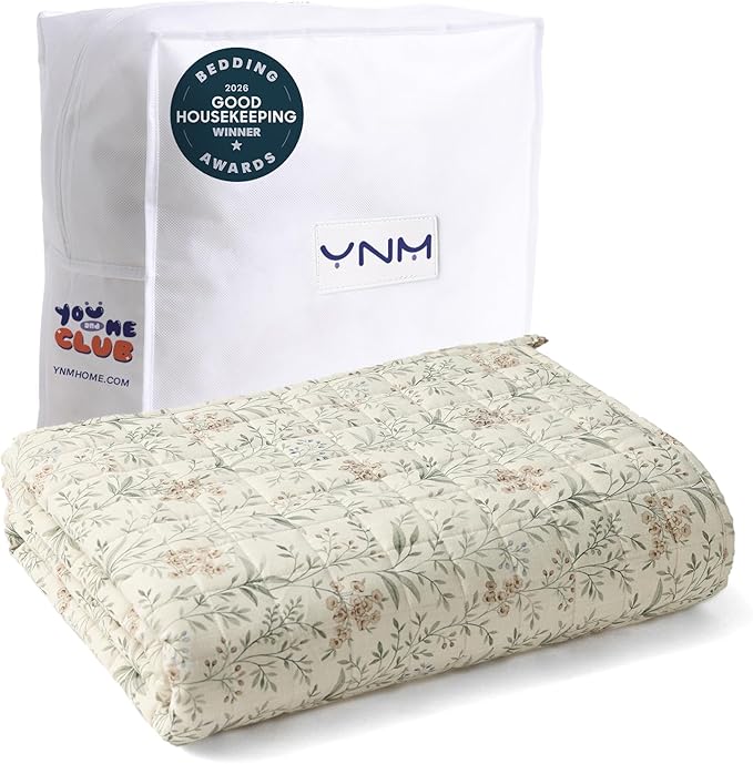 YnM King Size Linen Weighted Blanket for Adults (88x104 Inches, 20 Pounds, Botanical), Exclusive Smallest Compartments, Heavy Bed Blanket for Two Persons of 90~160lbs on Queen or King Bed